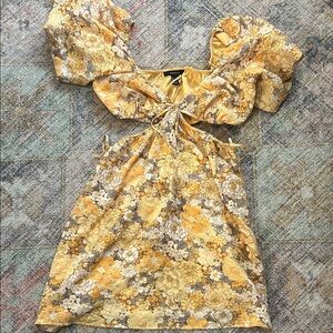 Floral Yellow and Brown Dress